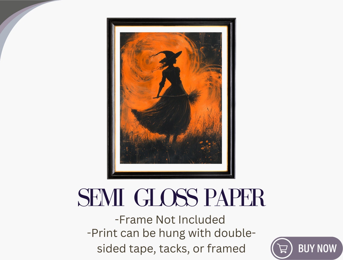 Witch Silhouette Orange Moon Spooky Halloween Dark Vintage Wall Poster - Image 6