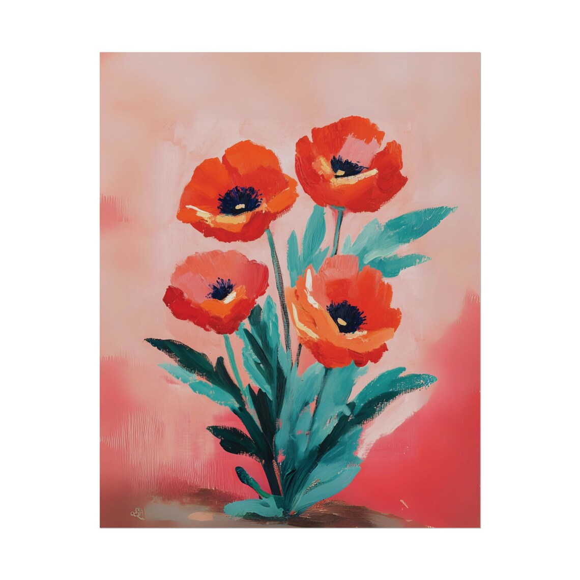 Red Poppies On Blush Pink Soft Painterly Floral Romantic Wall Art Poster - Image 2