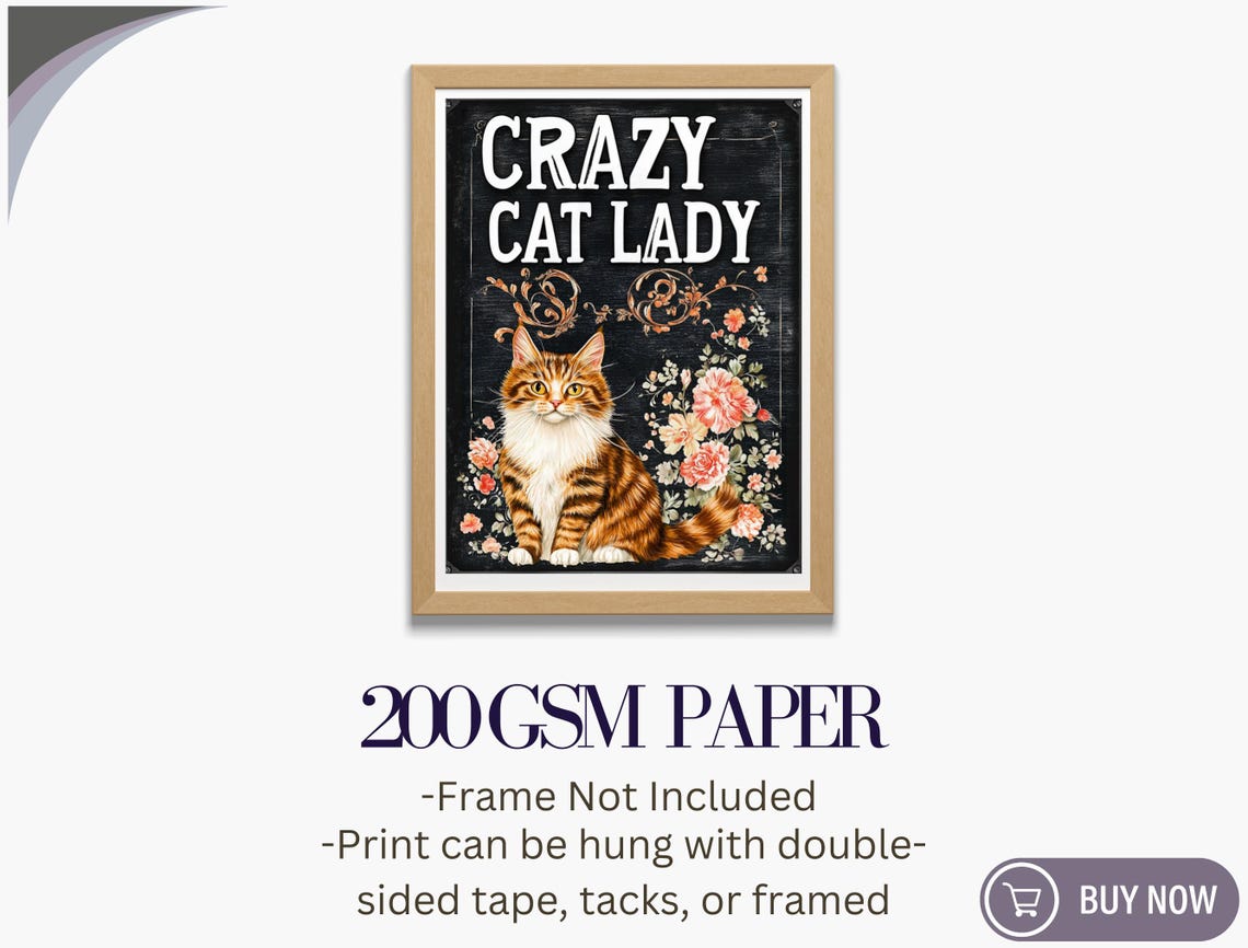 Crazy Cat Lady Orange Tabby Cat Pink Roses Floral Pet Lover Art Poster - Image 5