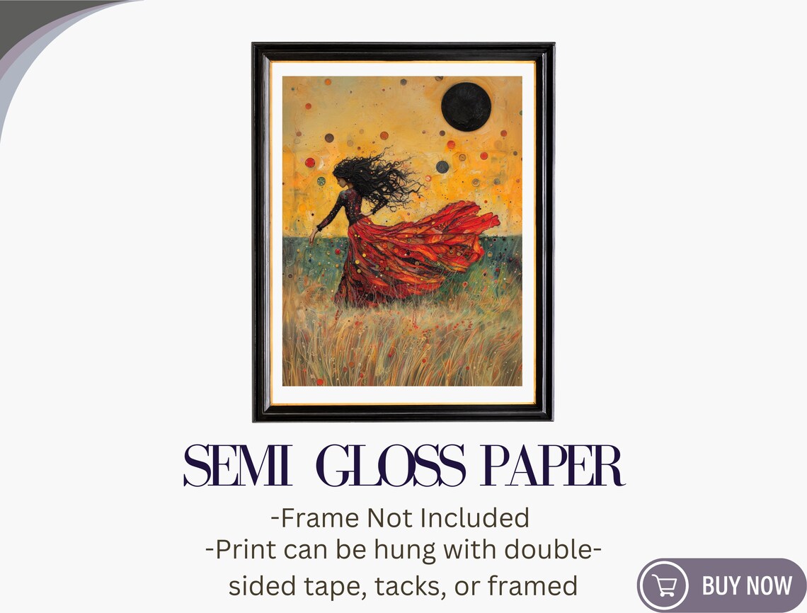 Woman In Red Dress Dancing Wheat Field Golden Sky Artistic Wall Poster - Image 6
