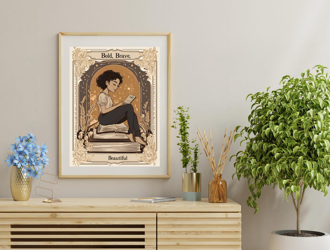 Bold Brave Beautiful Vintage Reader Cream Rose Frame Art Poster - Image 3