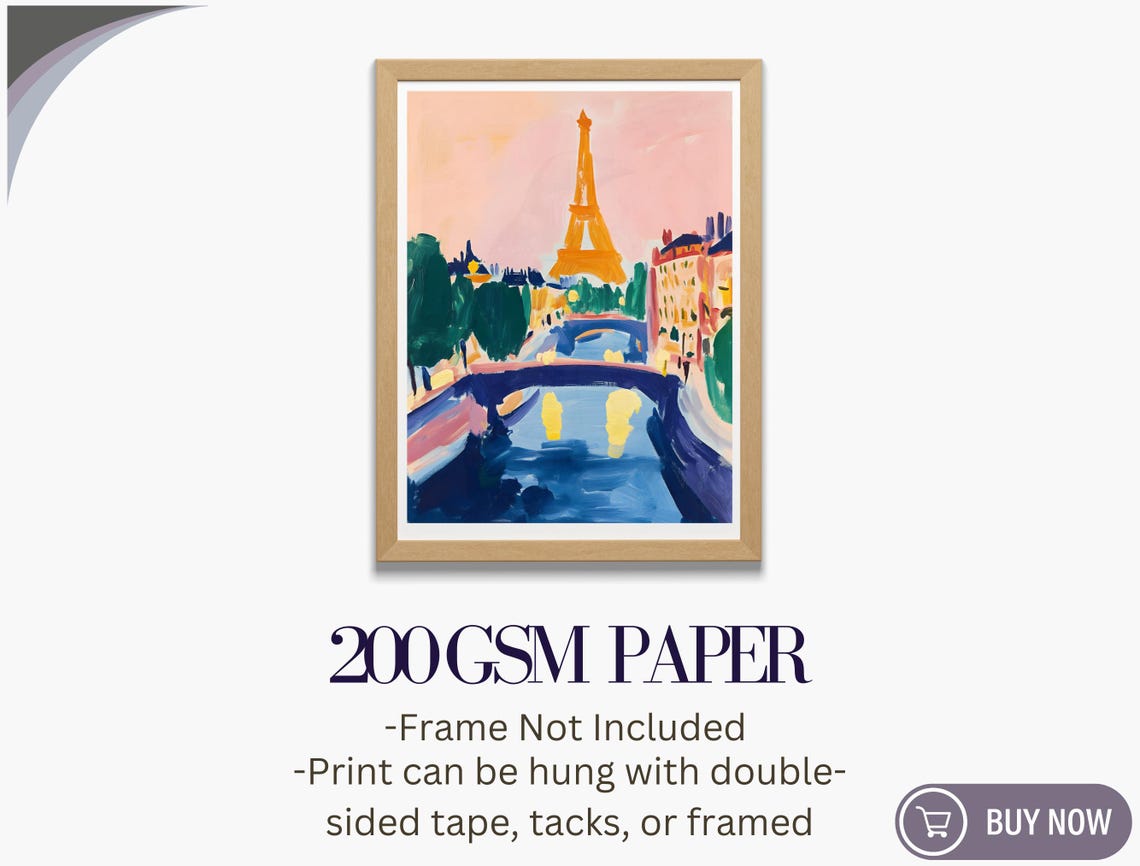 Eiffel Tower Seine Bridge Paris Pink Sky Painterly Travel Wall Poster - Image 5
