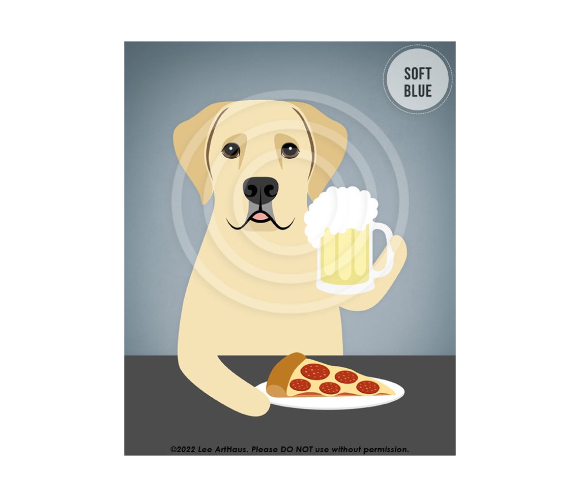 Yellow Labrador Retriever Beer Mug Pepperoni Pizza Funny Dog Poster - Image 2