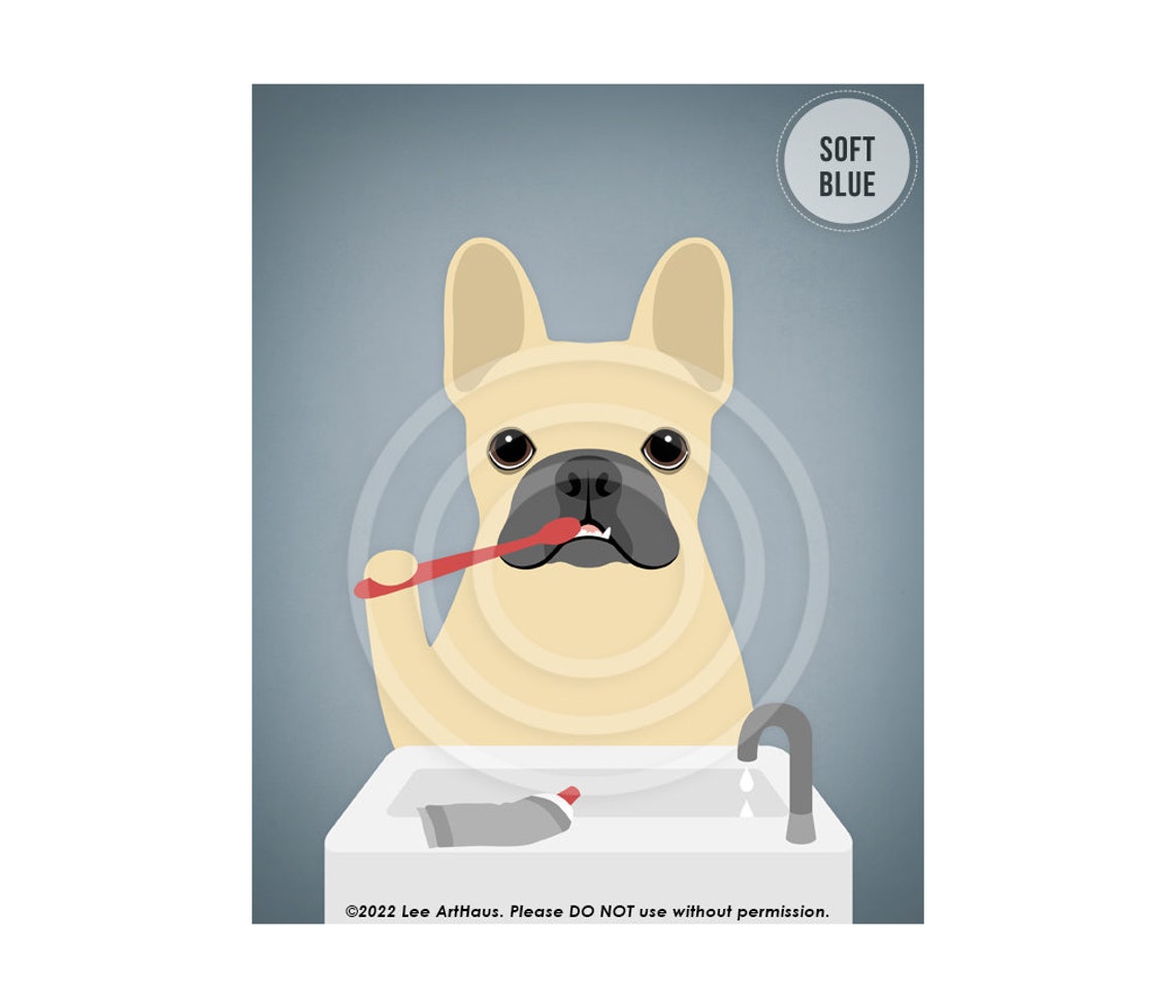 French Bulldog Brushing Teeth At Bathroom Sink Funny Dog Poster - Image 2