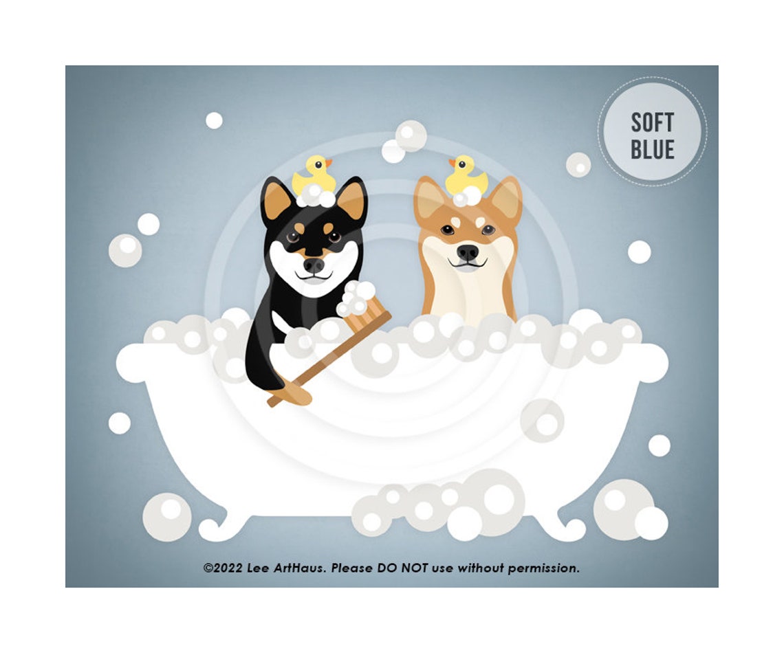 Two Shiba Inu Dogs In Bubble Bath With Rubber Ducks Dog Poster - Image 2