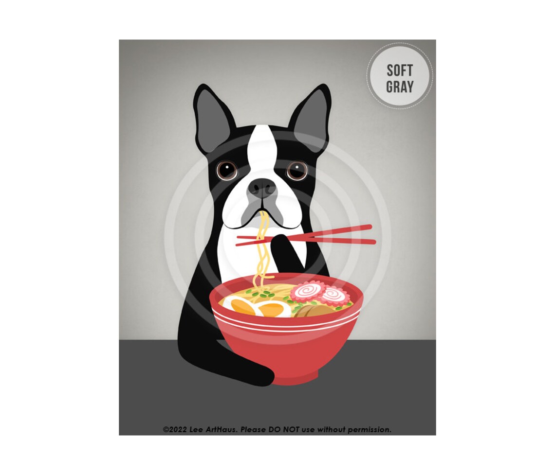Boston Terrier Eating Ramen Noodle Bowl Funny Dog Food Art Poster - Image 3