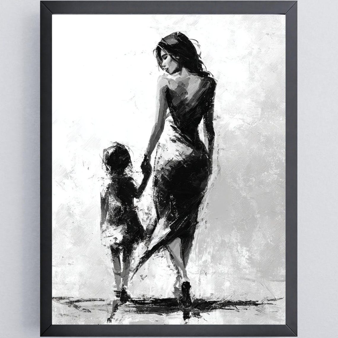 Minimalist Mother Child Art Print Black And White For Nursery Decor Elegant Line Drawing Poster Abstract Wall