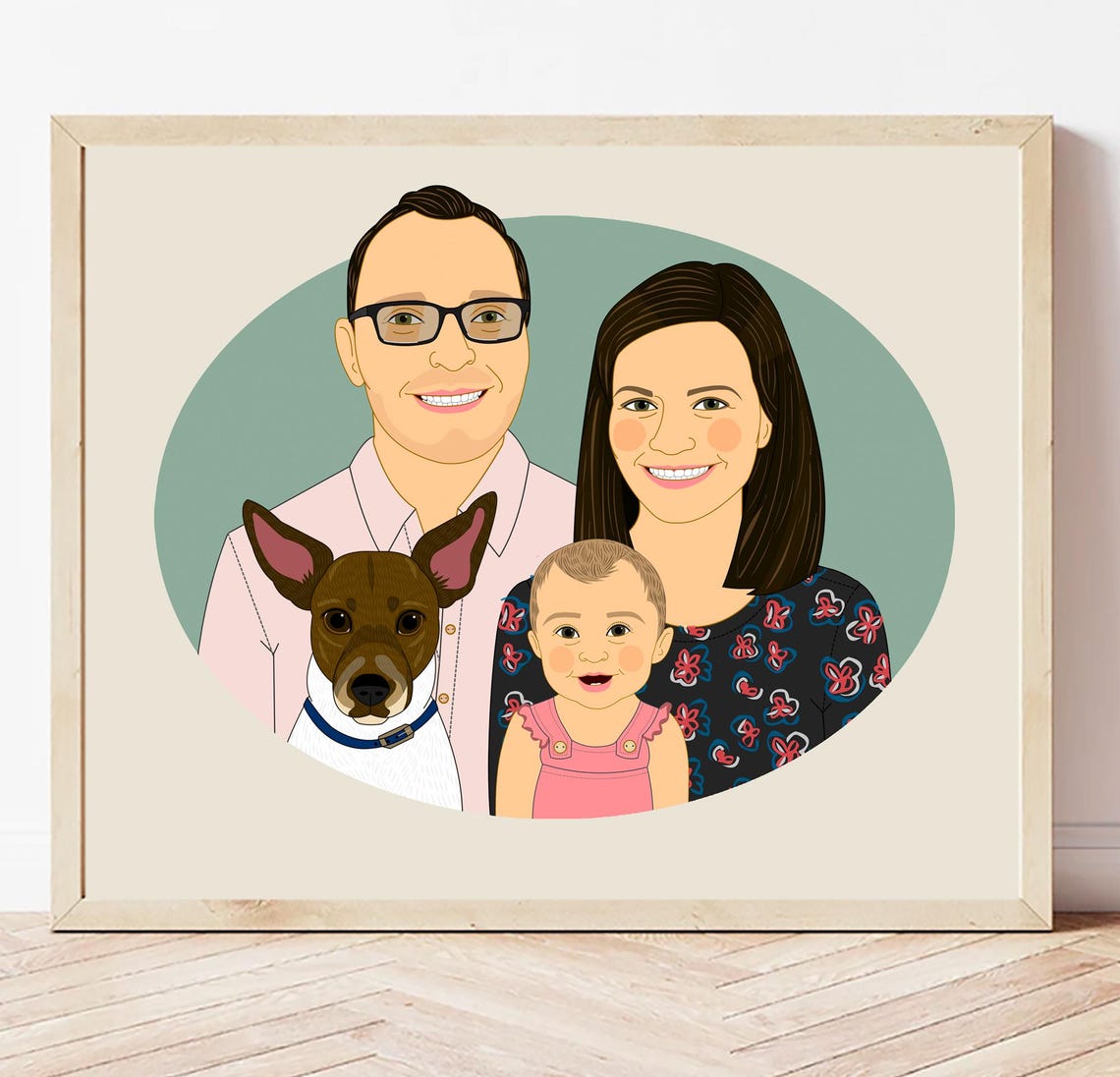 Family of Four Smiling Custom Illustrated Family Portrait Poster - Image 2