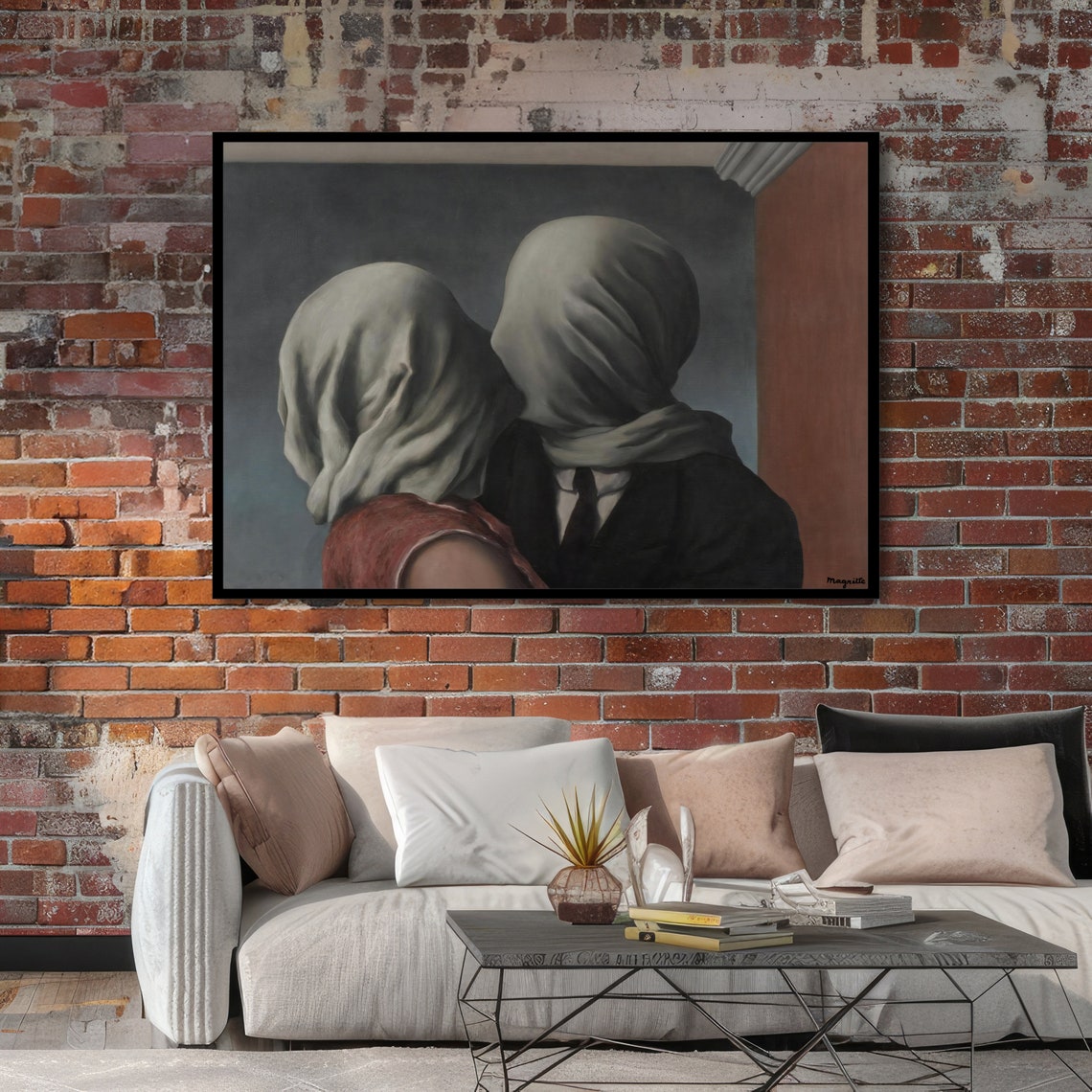 Magritte The Lovers Veiled Couple Embracing in Blue Surreal Poster - Image 4