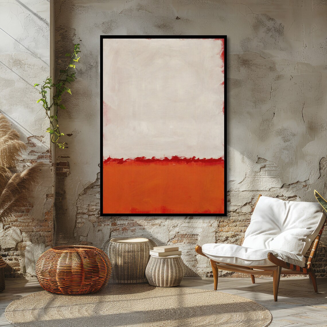 White and Ember Red Rothko Style Abstract Color Field Poster - Image 2