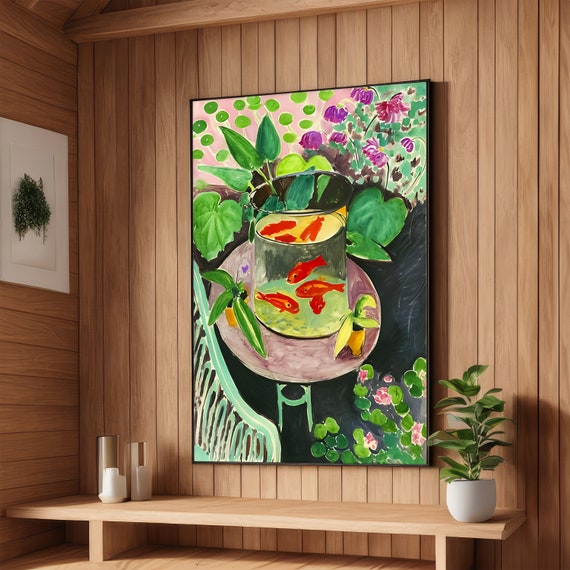 Goldfish And Greenery Matisse Inspired Art Bold Abstract Print Modern Wall Art Ready To Hang Decoration