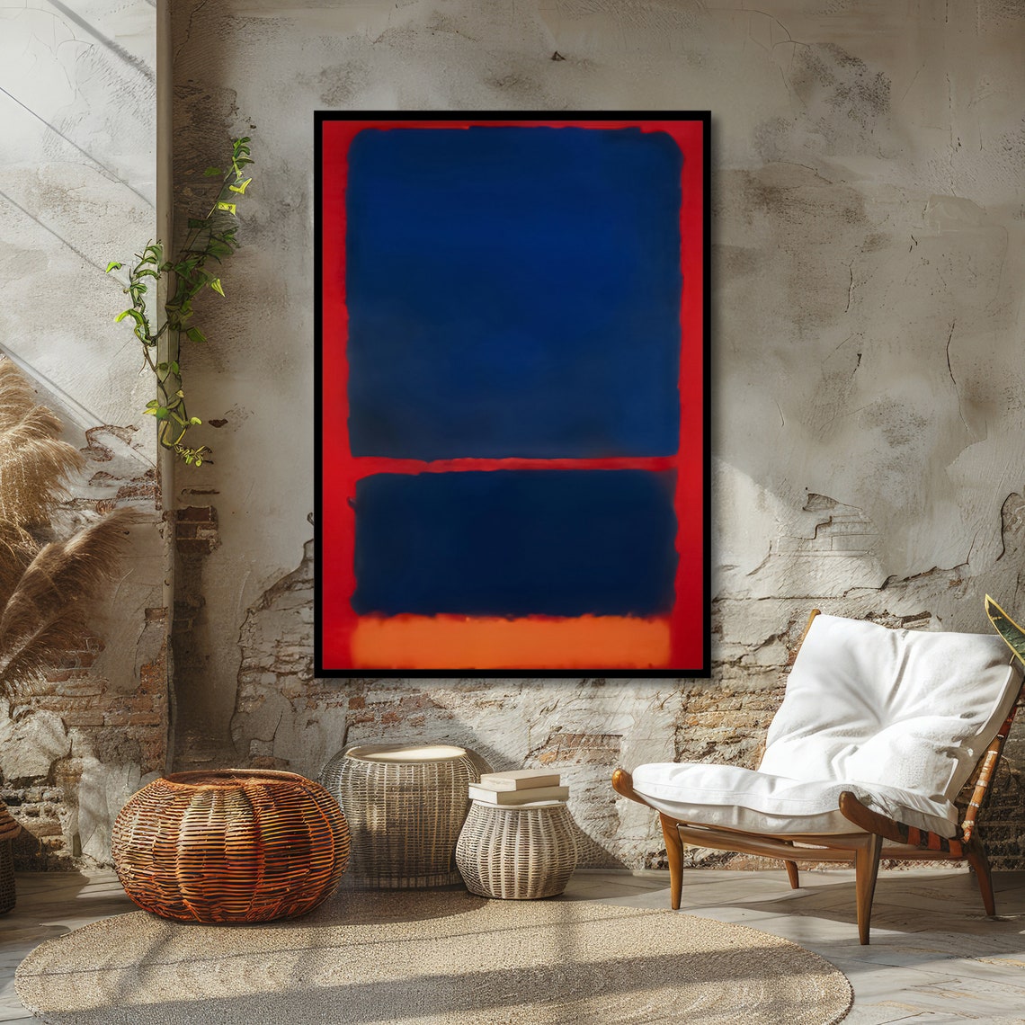 Navy Blue and Red Abstract Poster in Bold Rothko Color Field Style - Image 4