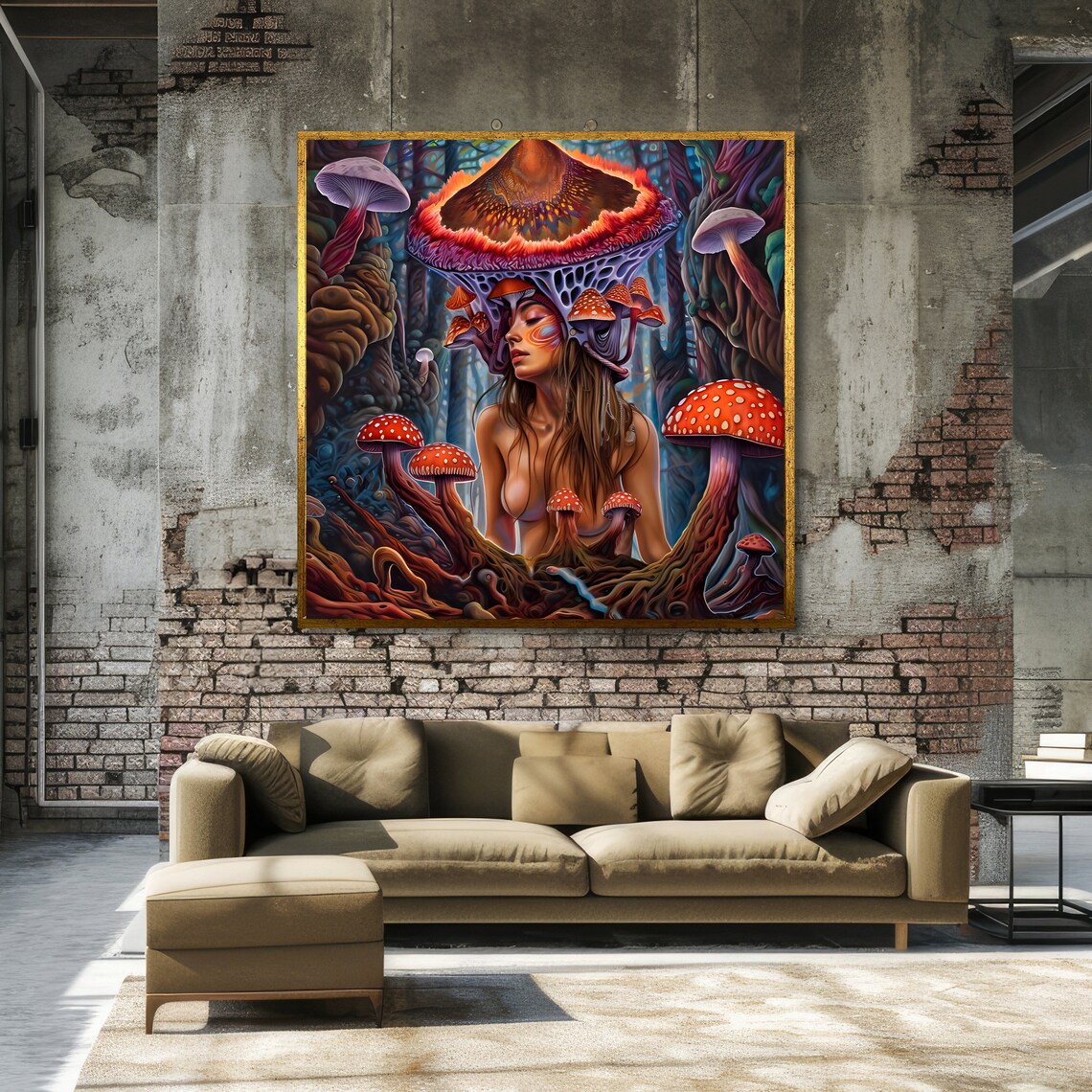 Mushroom Goddess Psychedelic Forest Fantasy Portrait Art Poster - Image 3