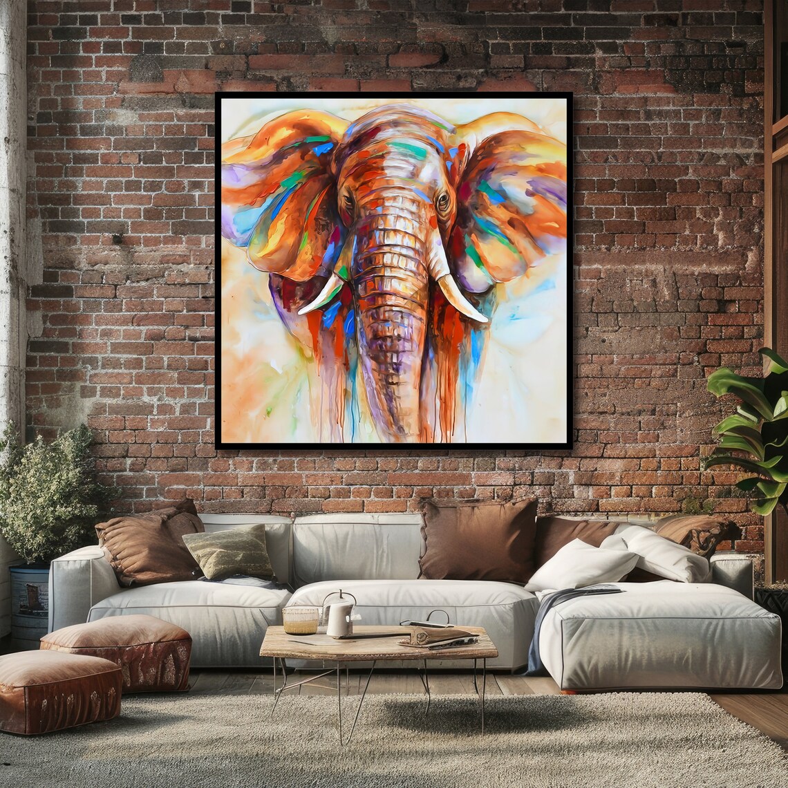 Majestic Front-Facing Elephant Head With Colorful Paint Drip Art Poster - Image 4