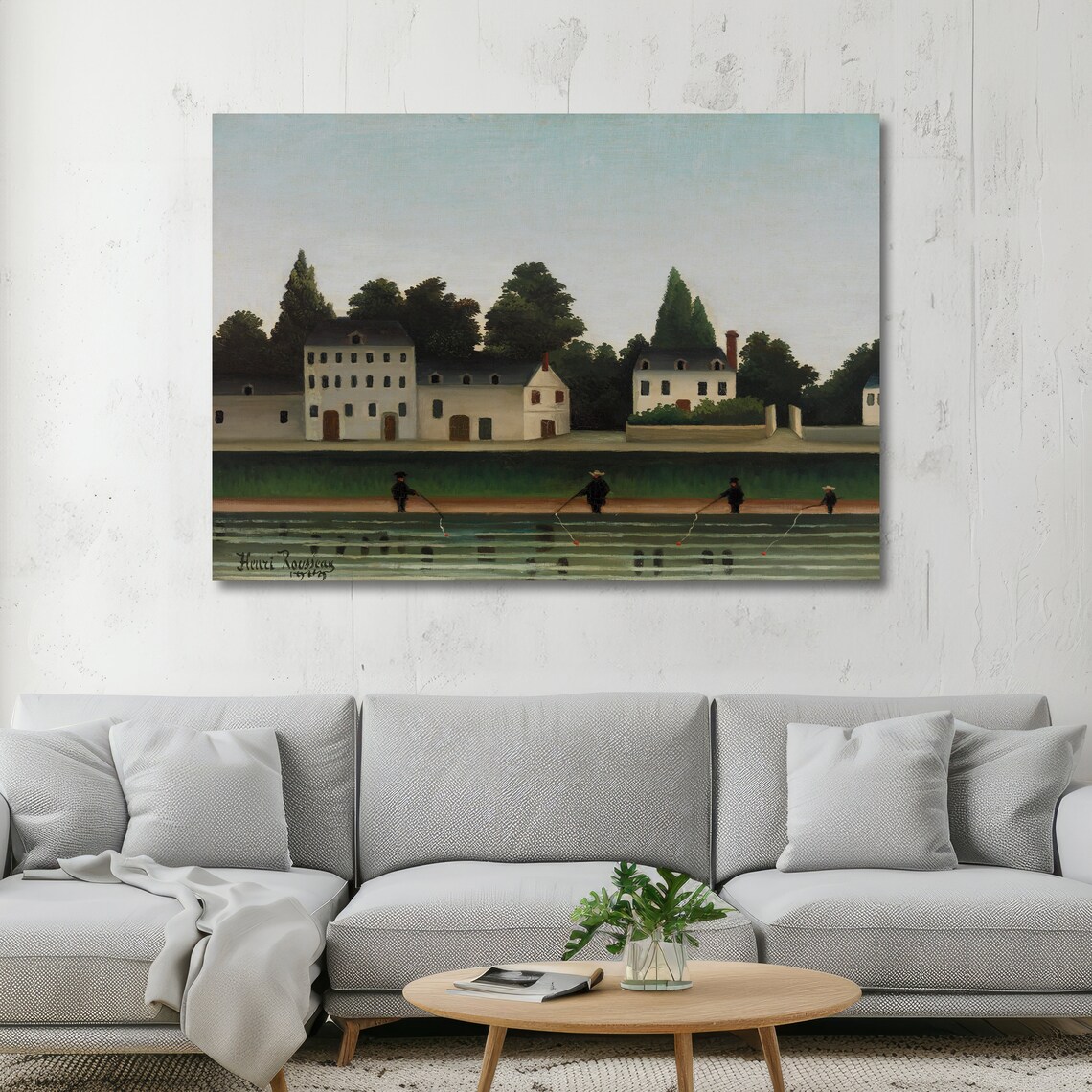 Rousseau Riverside Houses with Fishermen Calm River Scene Art Poster - Image 3