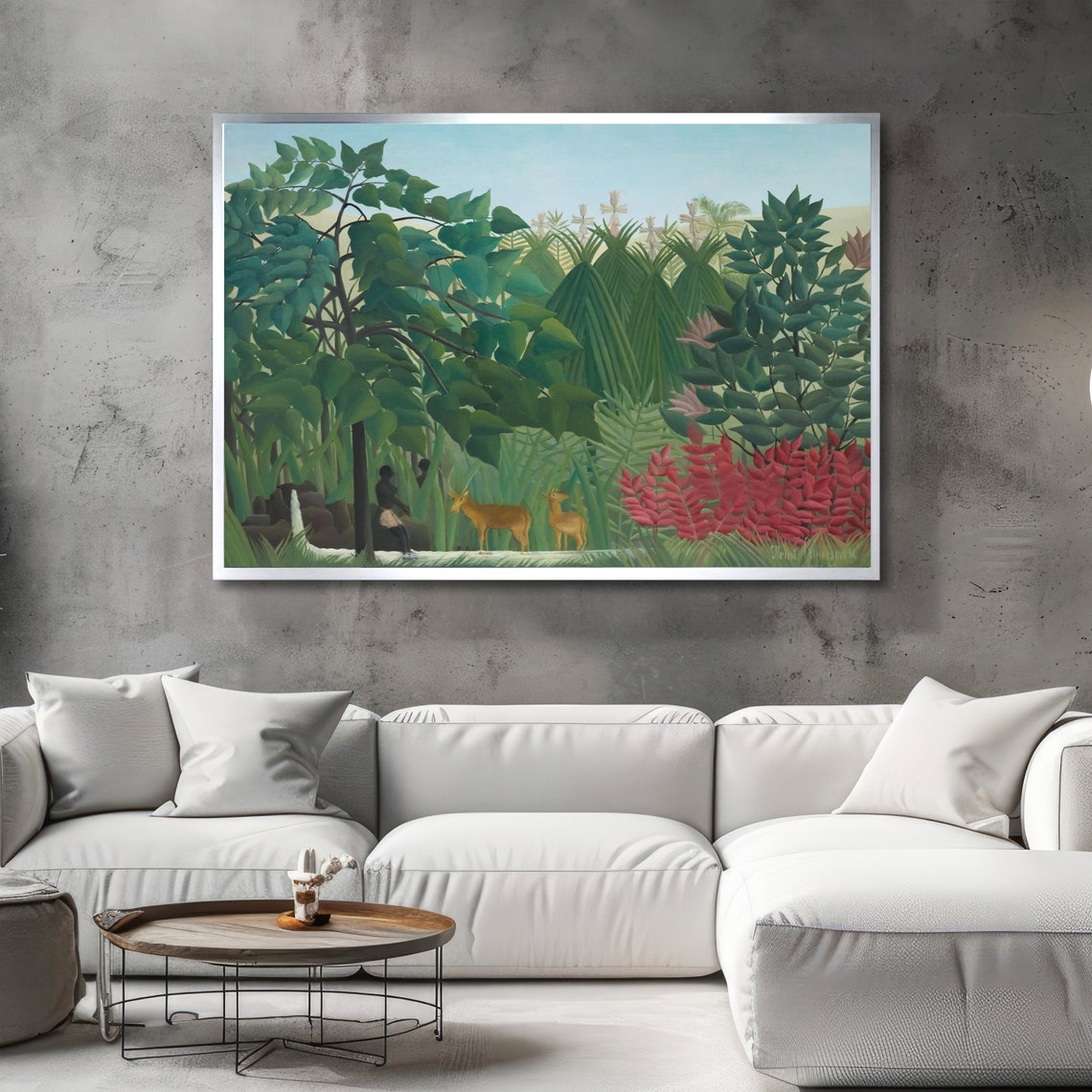 Rousseau Exotic Tropical Jungle with Deer and Red Blossoms Poster - Image 2