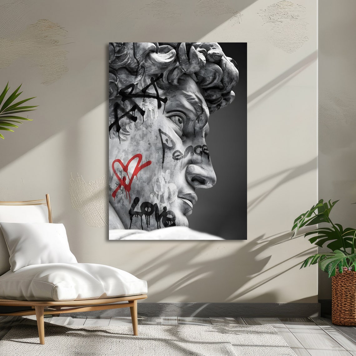 Graffiti David Statue with Peace Love Tags and Red Heart Urban Poster - Image 5