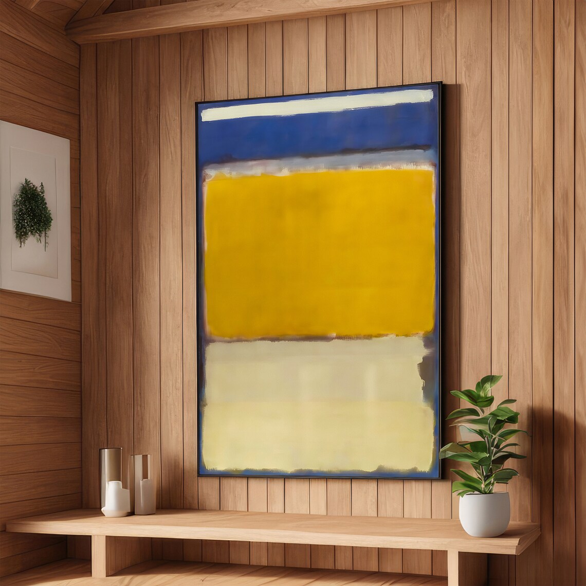 Radiant Golden Yellow Blue and Cream Rothko Style Abstract Poster