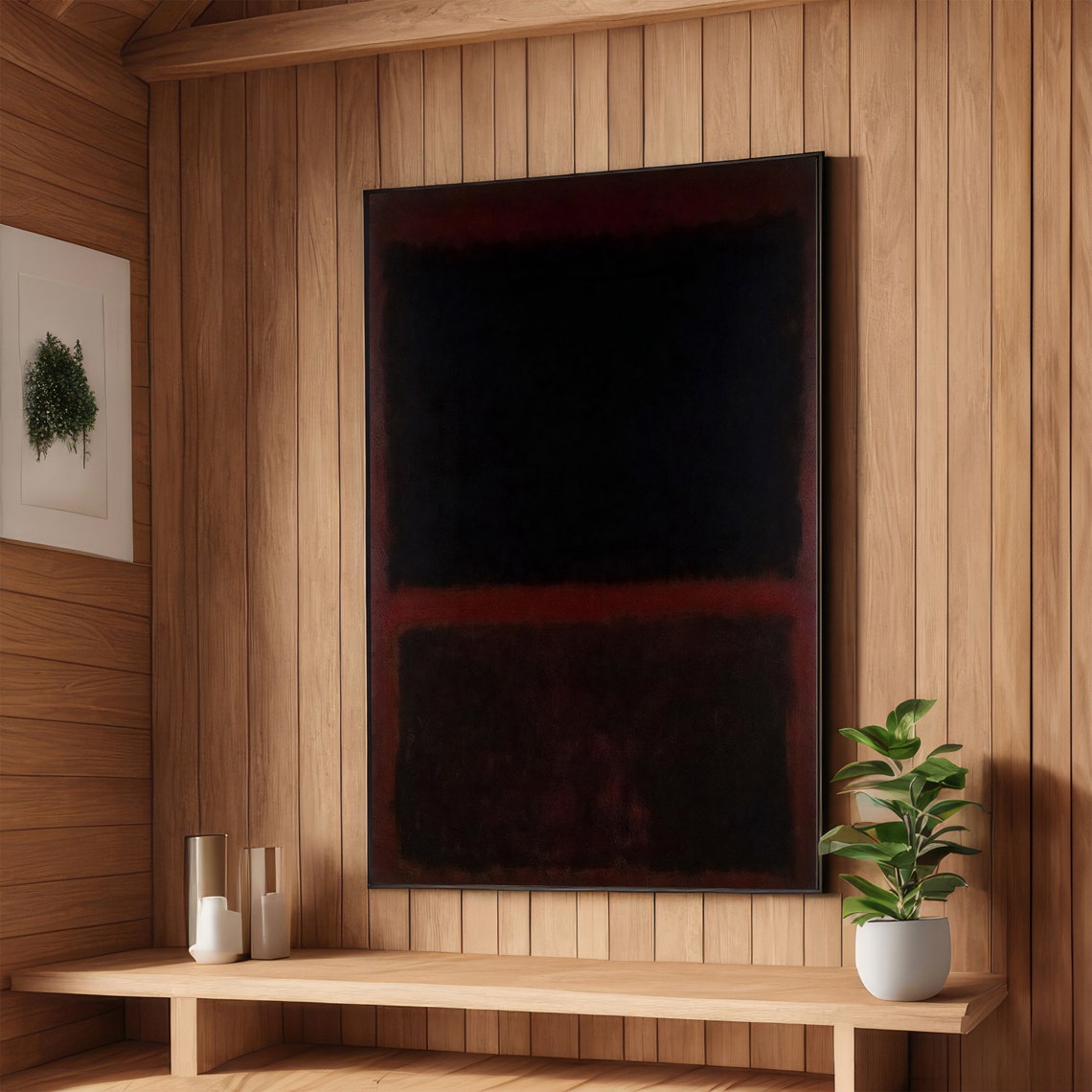 Midnight Black with Deep Red Edges Rothko Style Abstract Poster