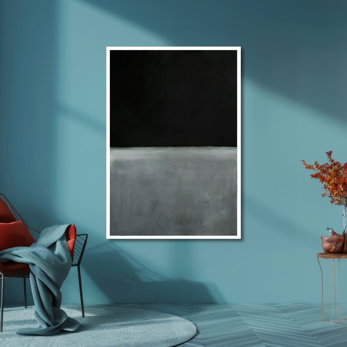 Meditative Black and Misty Grey Abstract Poster in Rothko Style - Image 6