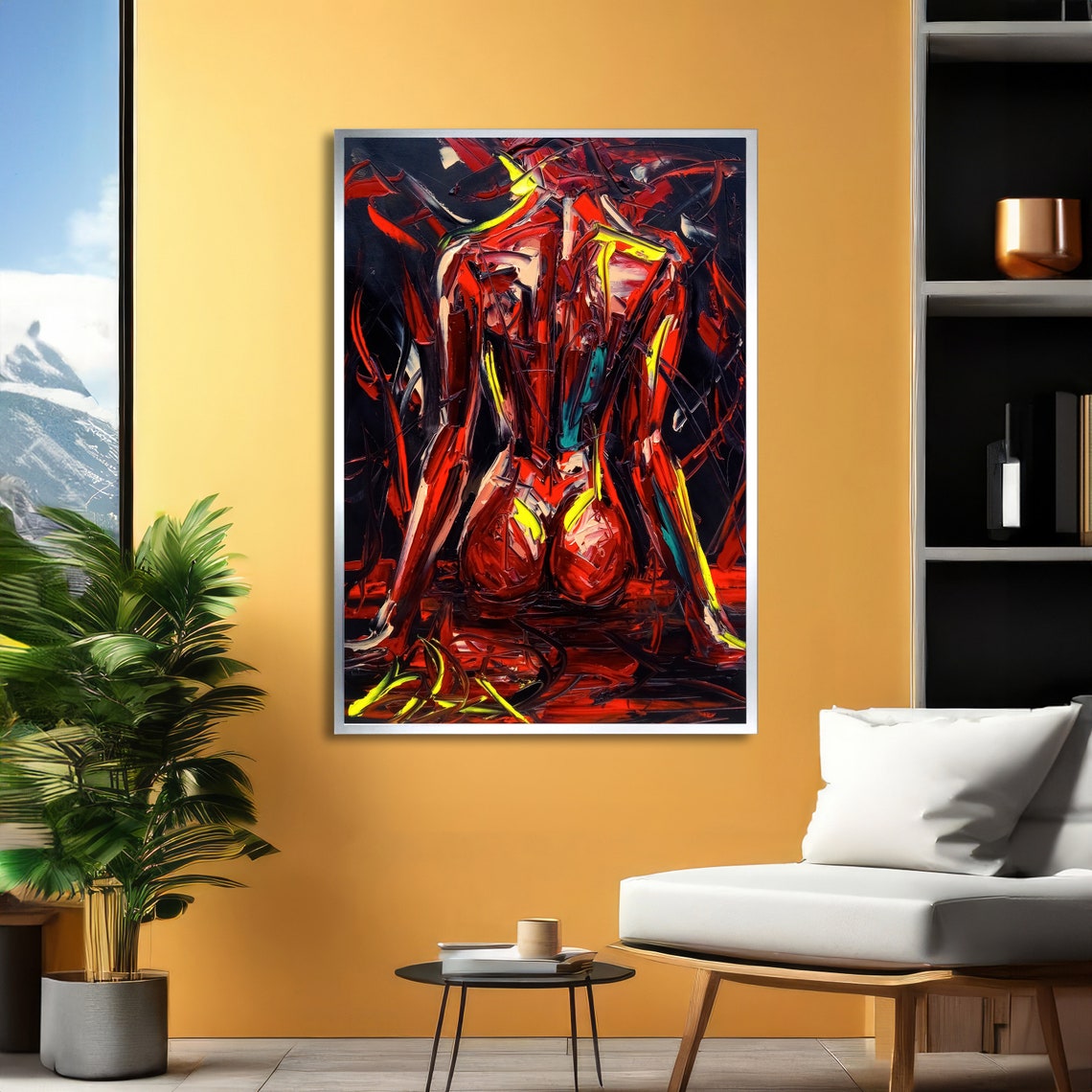 Abstract Red Figure Back View Expressive Brushstroke Art Poster - Image 2