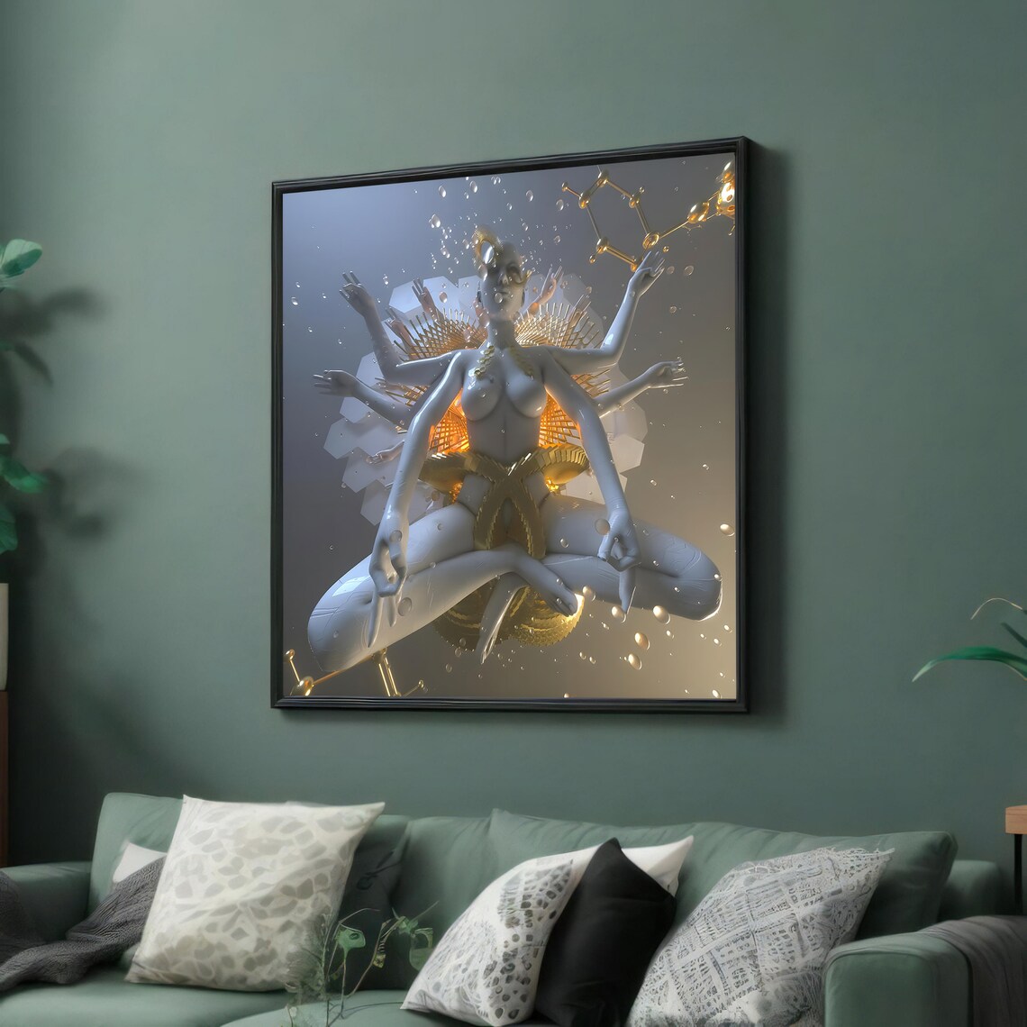 White and Gold Multi-Armed Meditation Goddess Spiritual Poster