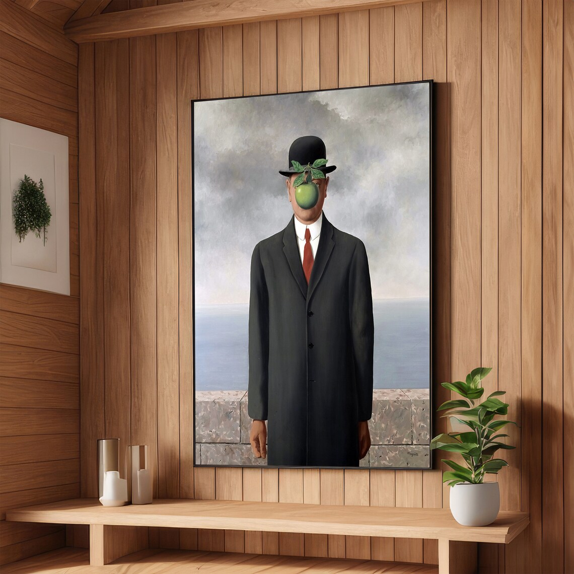 Magritte The Son of Man Man in Bowler Hat with Green Apple Poster