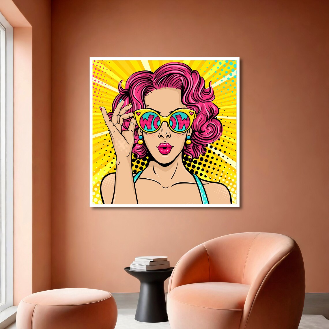 Retro Pop Art Pink Hair WOW Sunglasses Portrait Glamour Poster - Image 6