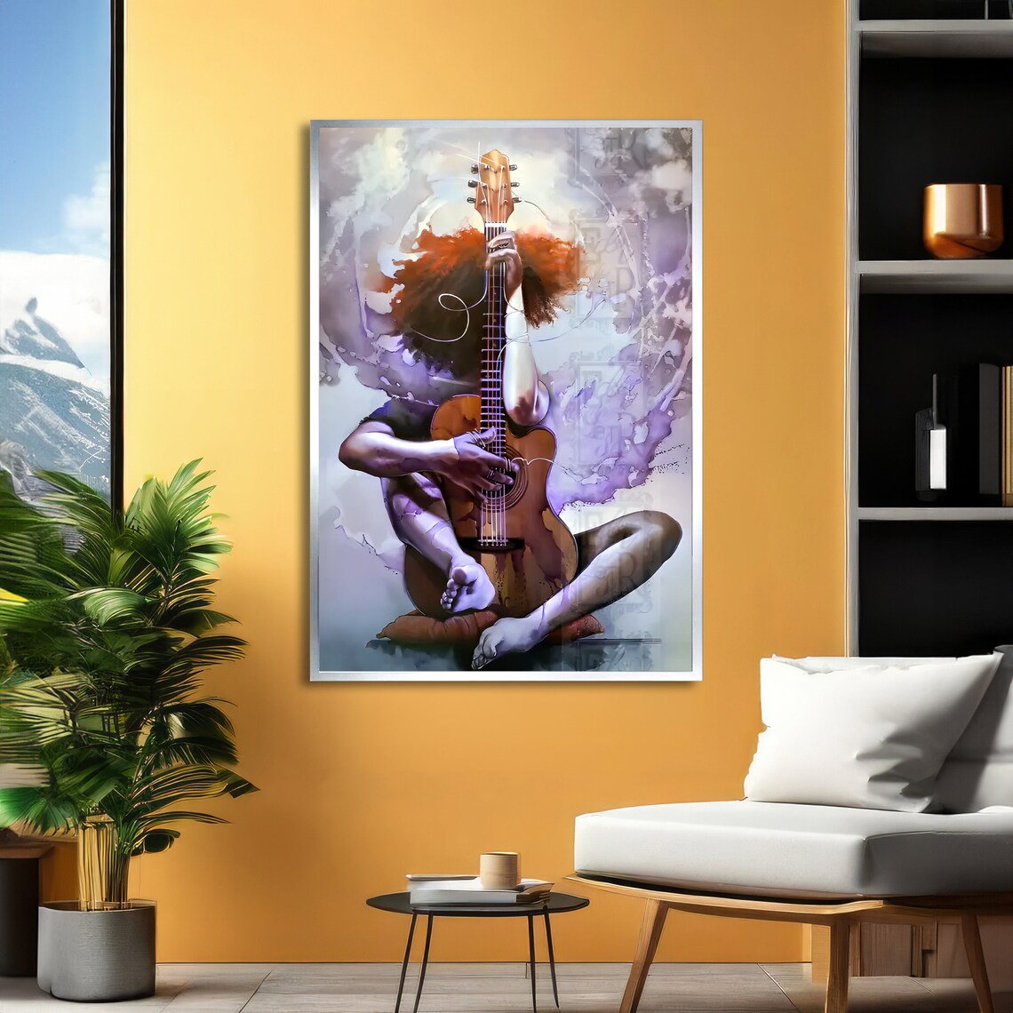 Watercolor Woman with Guitar Purple Dream Musician Art Poster - Image 2