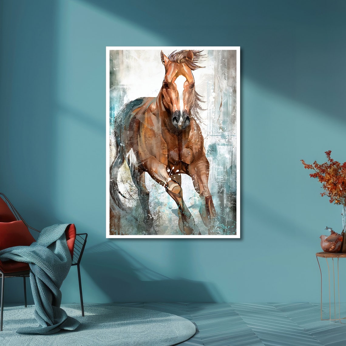 Galloping Chestnut Horse in Motion Watercolor Equine Art Poster - Image 4