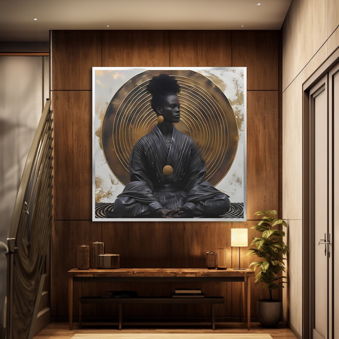 African Woman Meditating Before Golden Spiral Zen Portrait Art Poster - Image 2