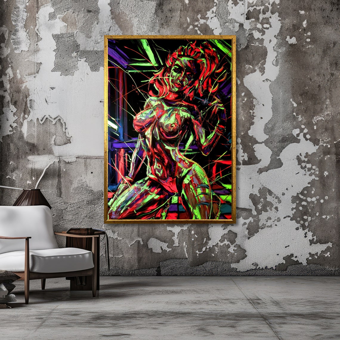Neon Censored Woman Graffiti Blacklight Bold Modern Pop Art Poster - Image 3