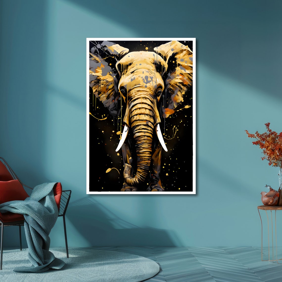 Golden Elephant Vibrant Animal Art Bold Elephant Print Wall Art Design Ready To Hang Decoration - Image 6