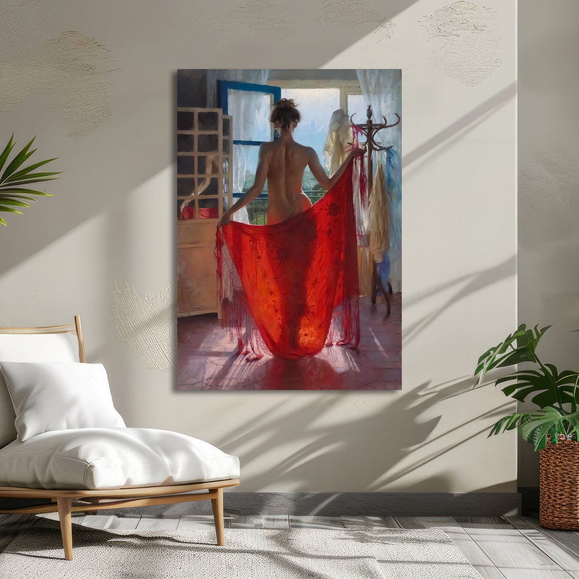 Sensual Red Draped Nude Art Erotic Romantic Wall Decor Ready To Hang - Image 5