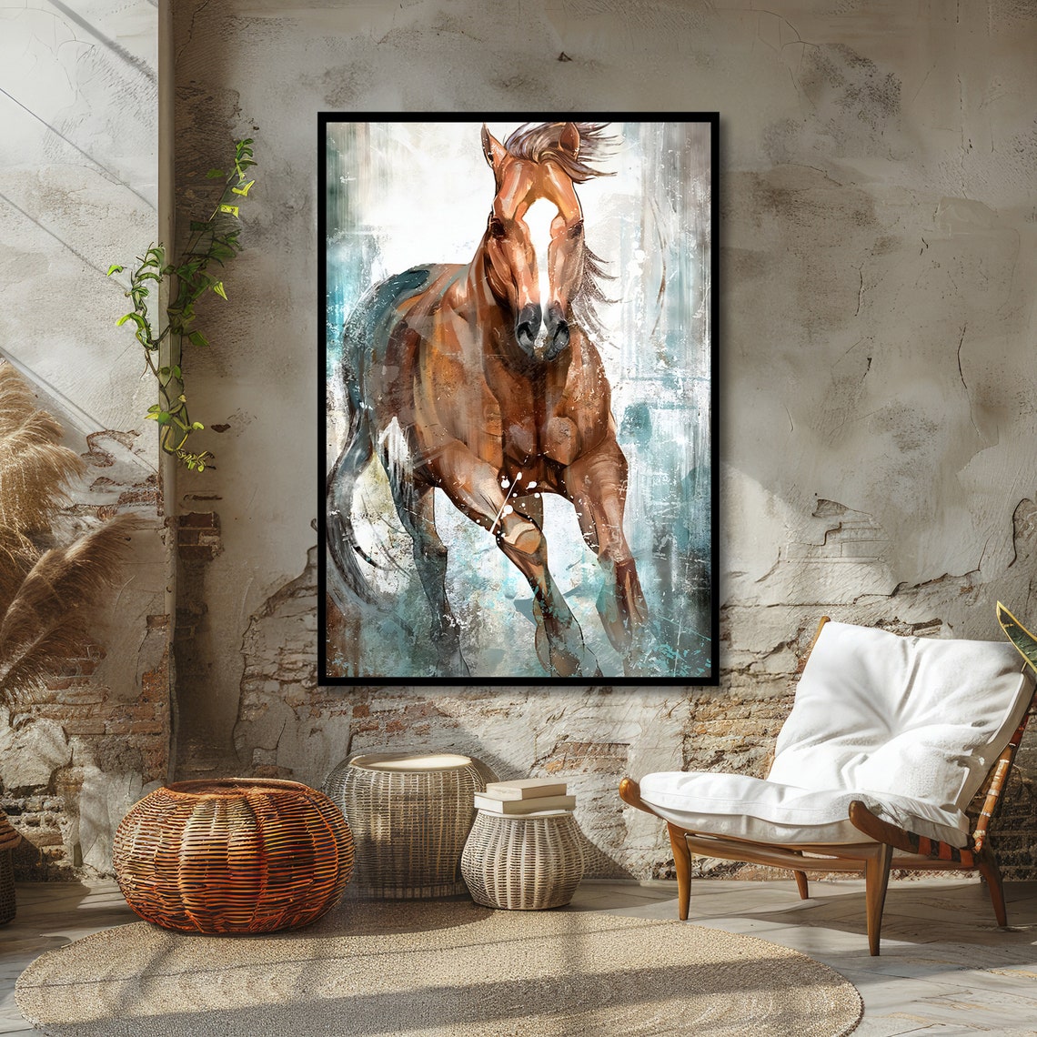 Galloping Chestnut Horse in Motion Watercolor Equine Art Poster - Image 2