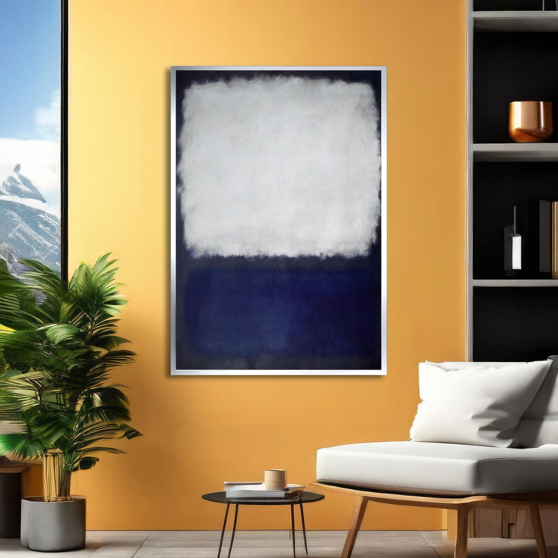 Soft White and Midnight Blue Abstract Poster in Rothko Style - Image 5
