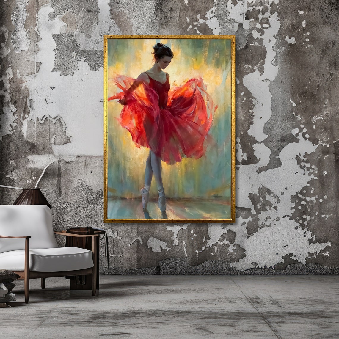 Ballerina In Red Art Elegant Ballet Wall Art Dance Painting Wall Art Design Ready To Hang Decoration - Image 4