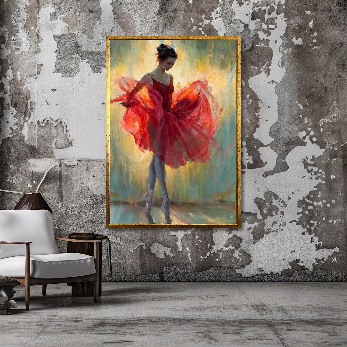 Ballerina in Red Tutu Impressionist Golden Dance Painting Poster - Image 4