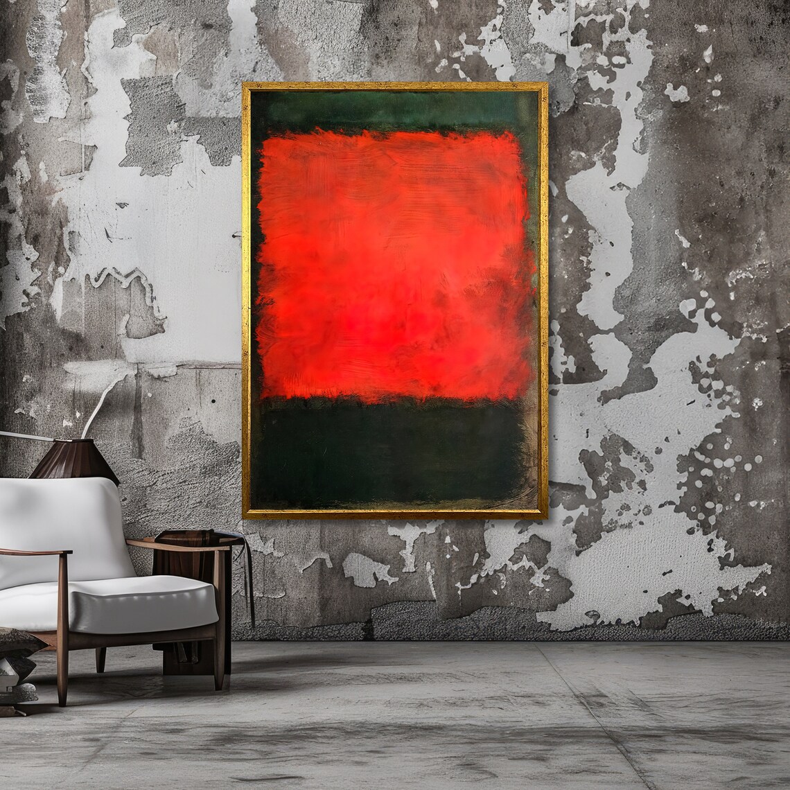 Fiery Red on Deep Green Abstract Poster in Rothko Color Field Style - Image 3