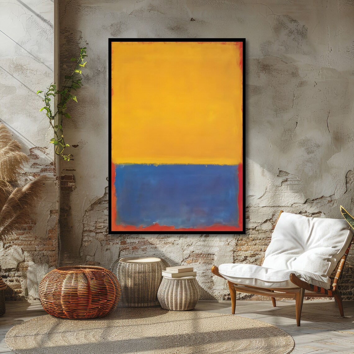 Golden Yellow and Blue Rothko-Inspired Bold Abstract Art Poster - Image 4