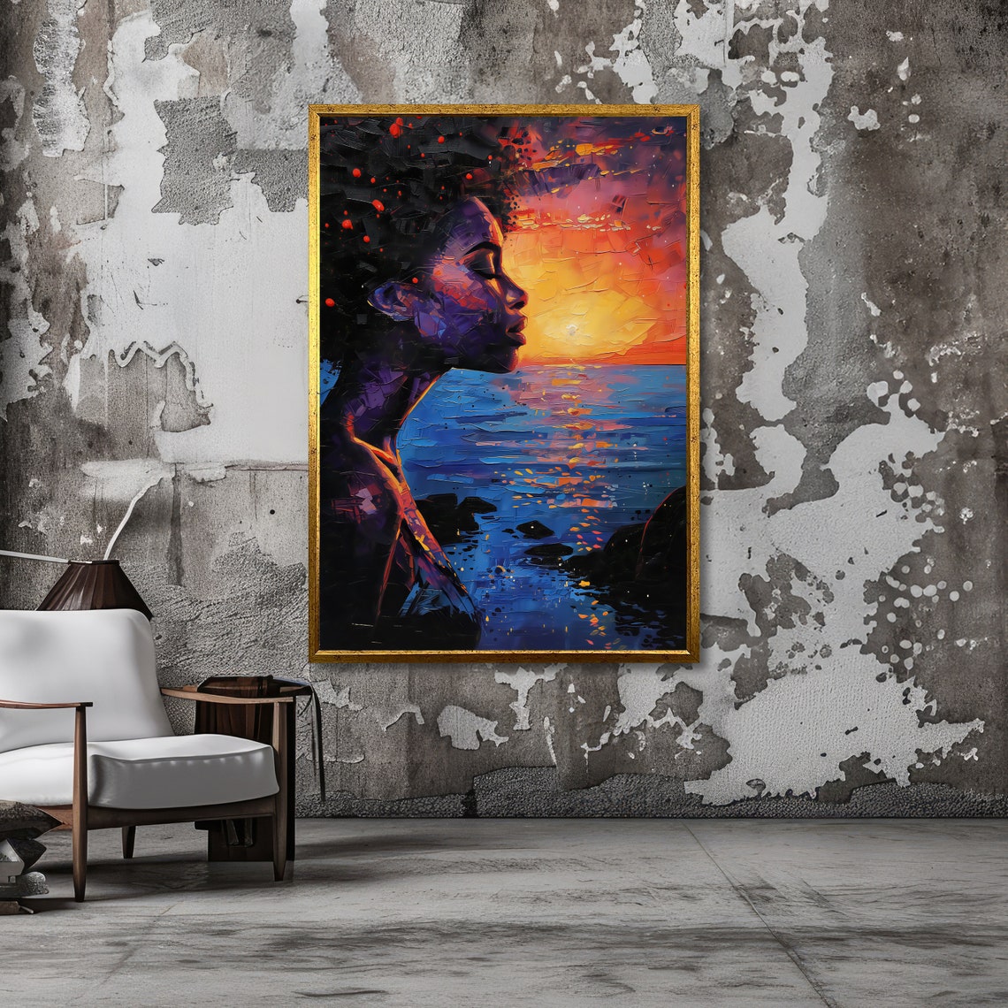 Sunset Serenity Abstract African Woman Art Vibrant Sunset Wall Decor Ready To Hang - Image 5