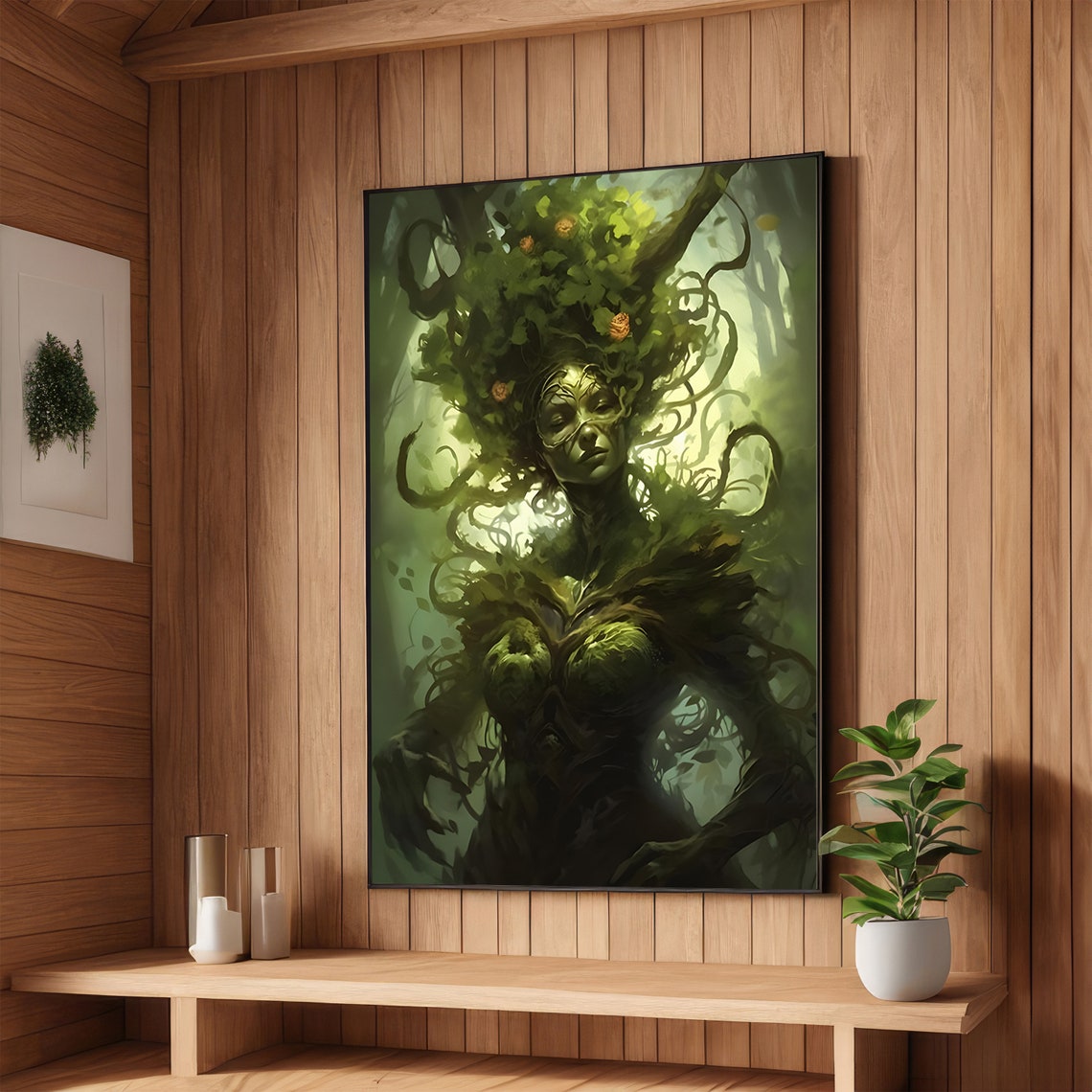 Dark Forest Guardian Tree Spirit Leafy Mystical Nature Art Poster