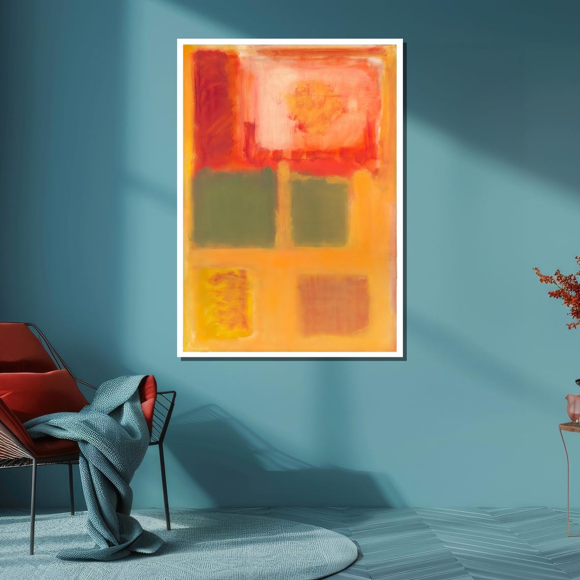 Bold Red Orange and Green Color Fields Modern Abstract Art Poster - Image 6