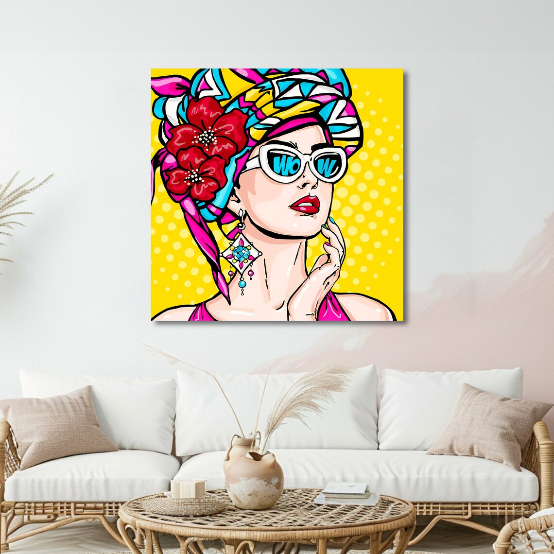 Pop Art Woman WOW Sunglasses Floral Headscarf Retro Beauty Poster - Image 5
