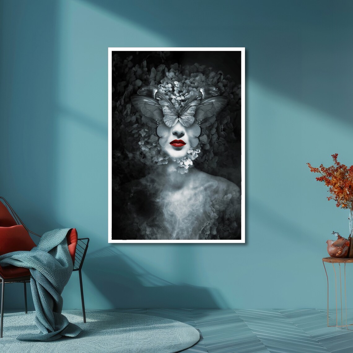 Butterfly Woman Surreal Dark Fantasy Portrait With Red Lips Poster - Image 6