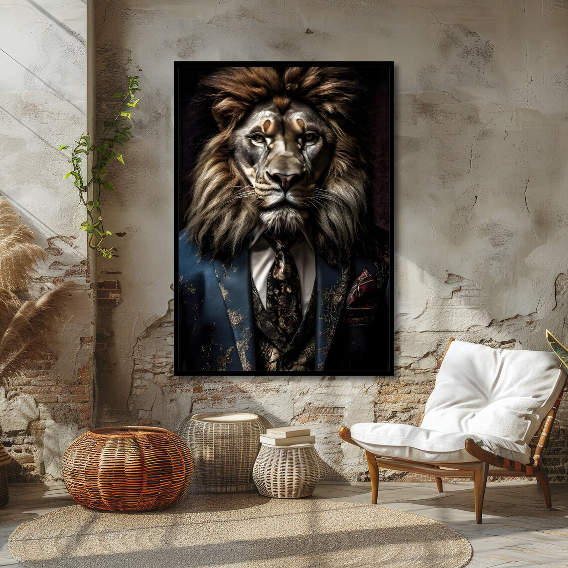 Regal Lion Wearing an Ornate Blue Suit Noble Animal Portrait Poster - Image 4