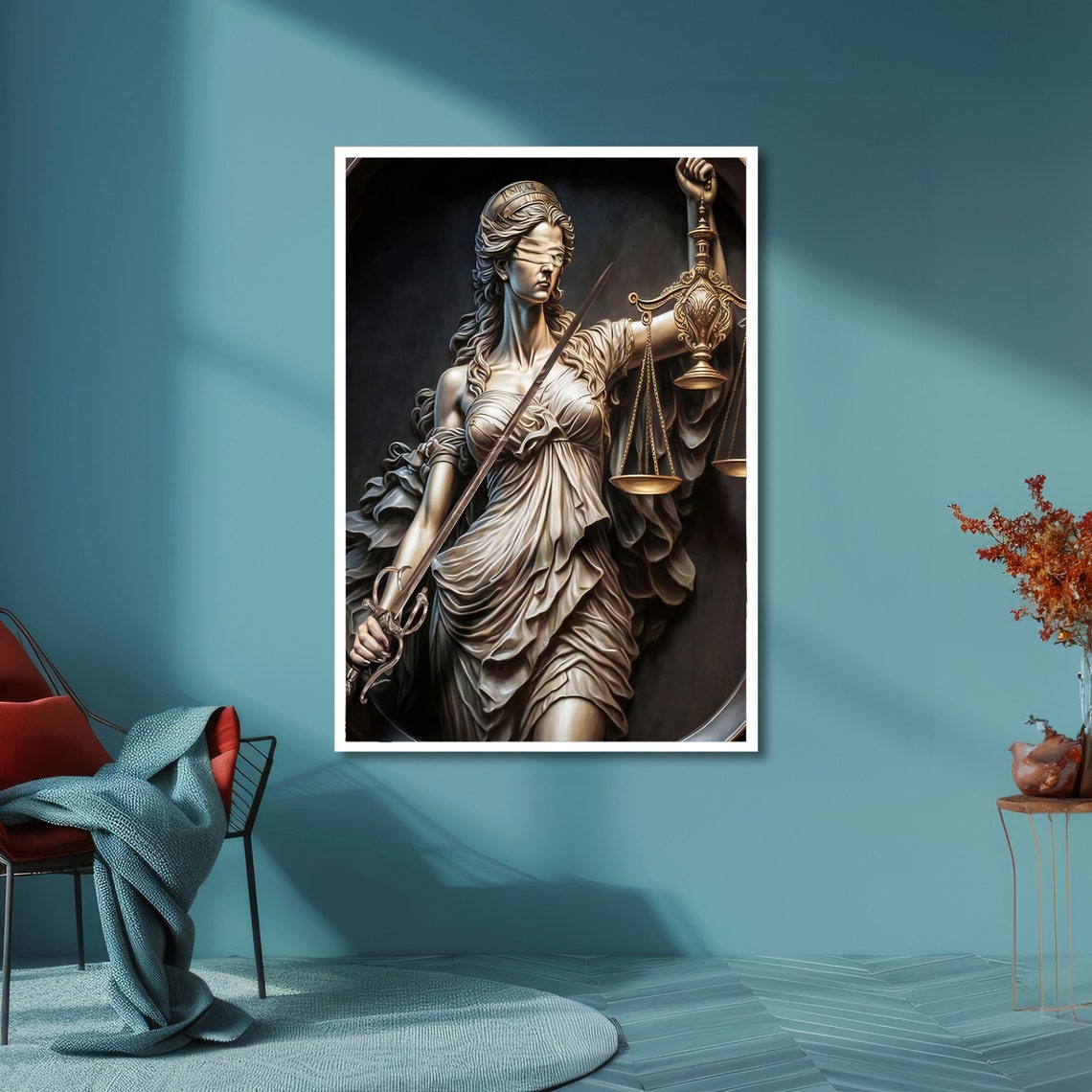 Lady Justice Blindfolded Holding Scales and Sword Classical Art Poster - Image 6