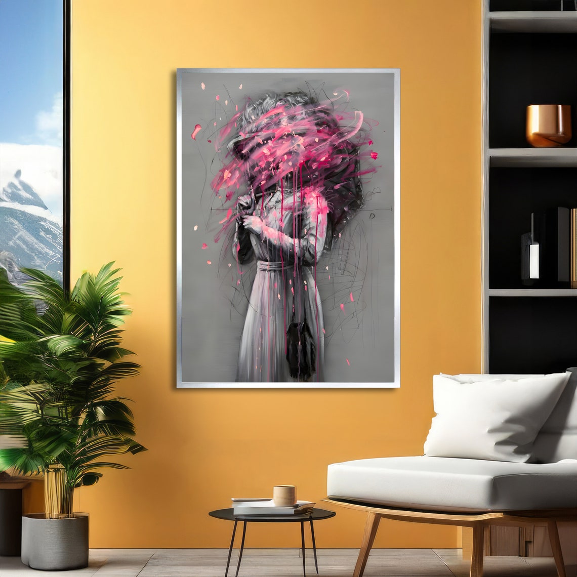 Woman With Pink Paint Explosion Head Abstract Drip Art Poster - Image 2