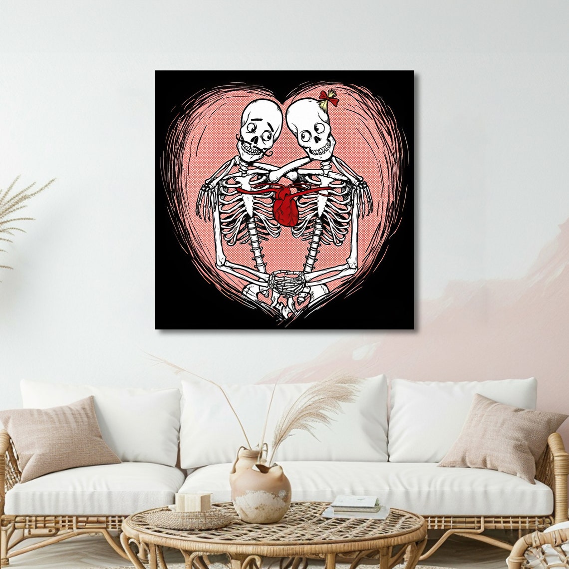 Skeleton Love Romantic Skeleton Art Gothic Wall Decor Cute Skeleton Couple Print Heart Art Ready To Hang - Image 5