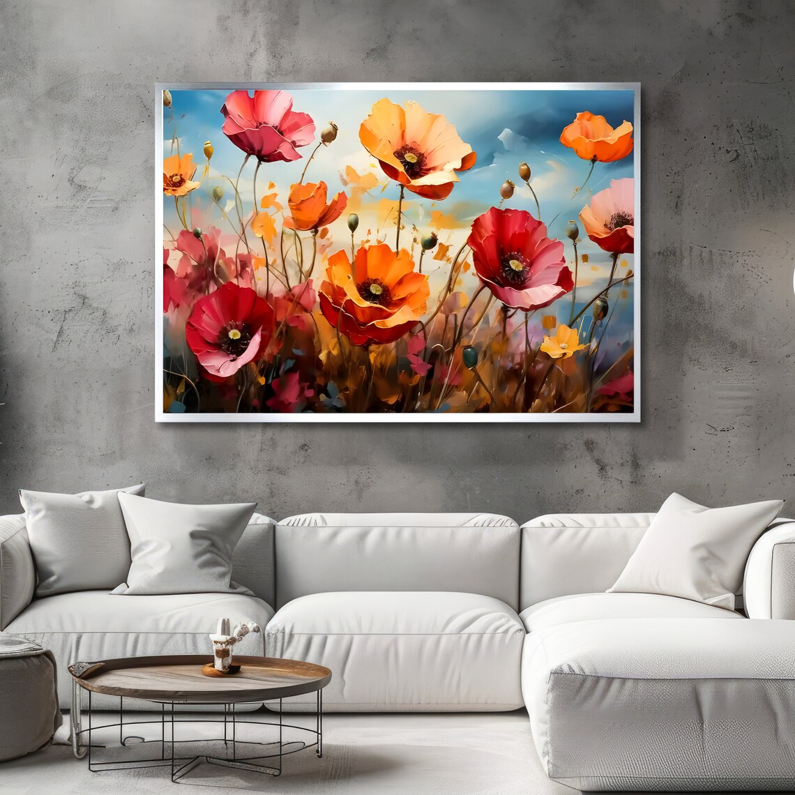Red Orange Poppies Wildflower Field Impressionist Art Poster - Image 2